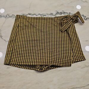 Haute Monde Women's Houndstooth Skort Wrap Yellow Black Side Tie Size M